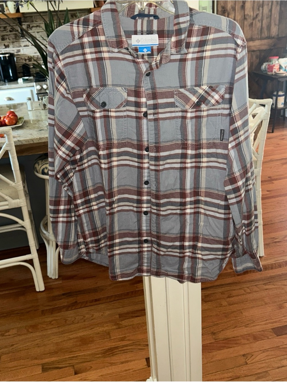Columbia Gray and Brown Plaid Men's Casual Button-Down Shirt